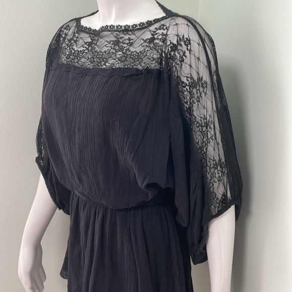 Free People Top Tunic Lace Blouson Black Size Small Long Dolman Sleeves - Picture 2 of 8